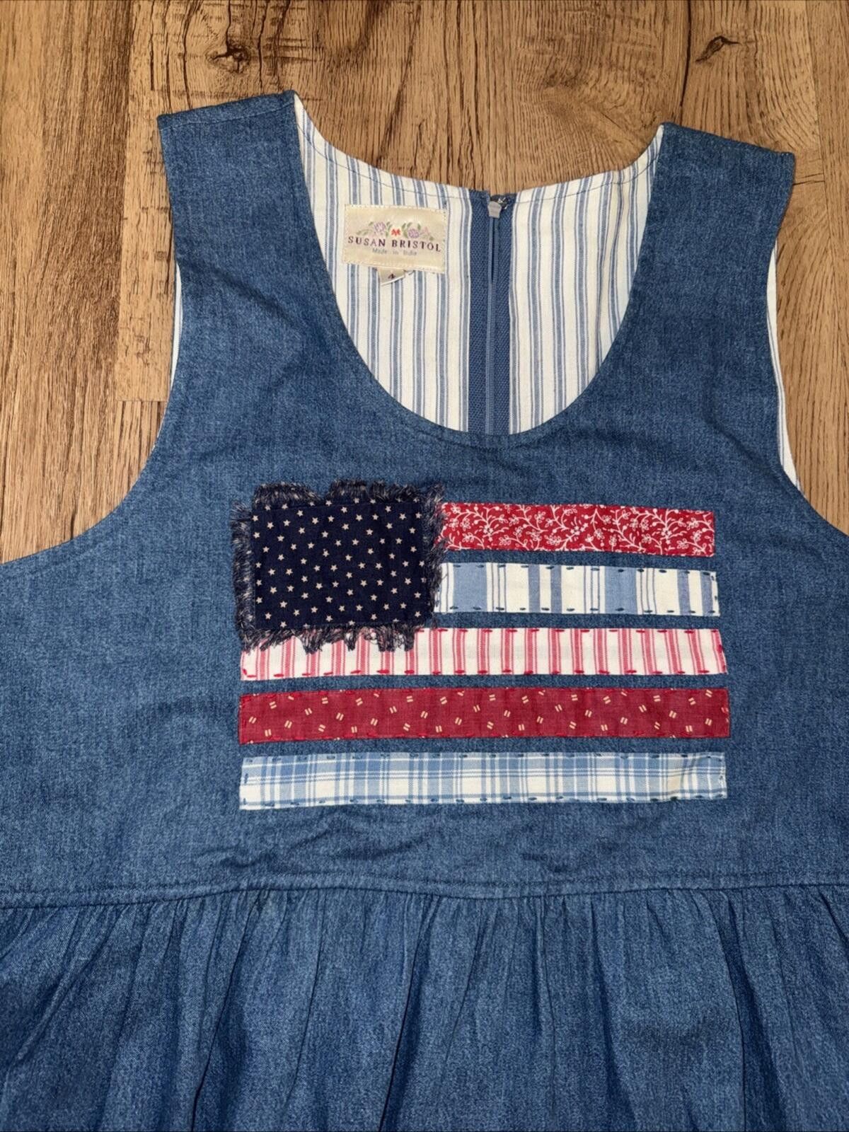 Other Vtg Susan Bristol Dress Cottage Prairie Pinafore Blue Denim Size L / US 10 / IT 46 - 3 Thumbnail
