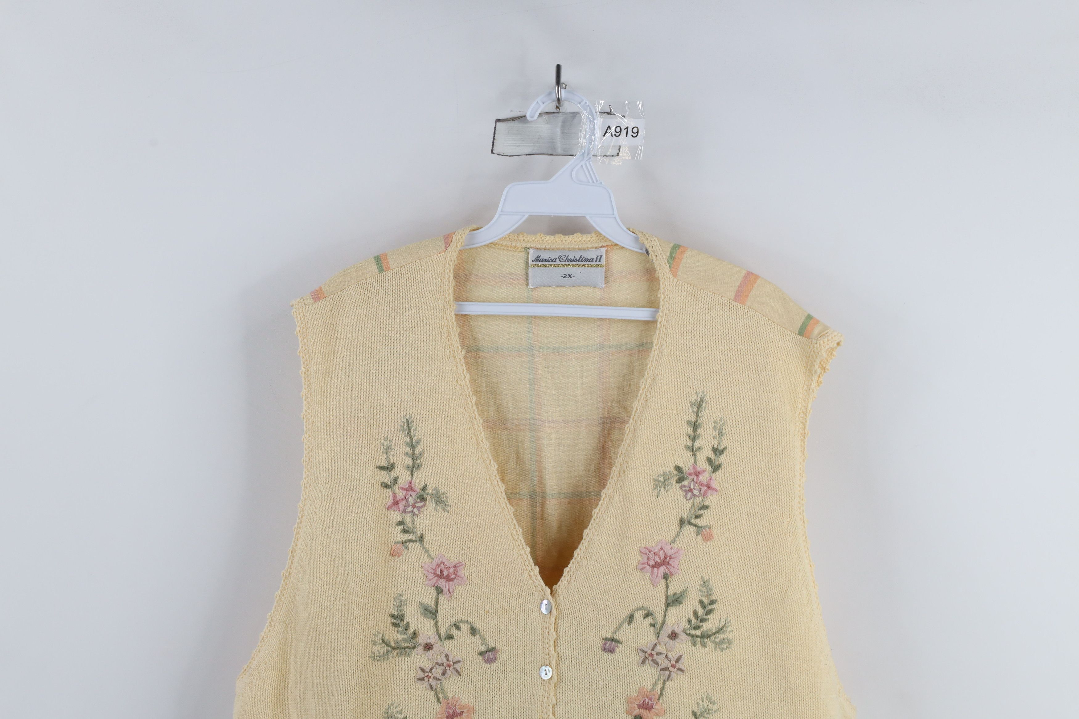Vintage Vintage 90s Country Primitive Flower Knit Sweater Vest Size XXL / US 16-18 / IT 52-54 - 2 Thumbnail