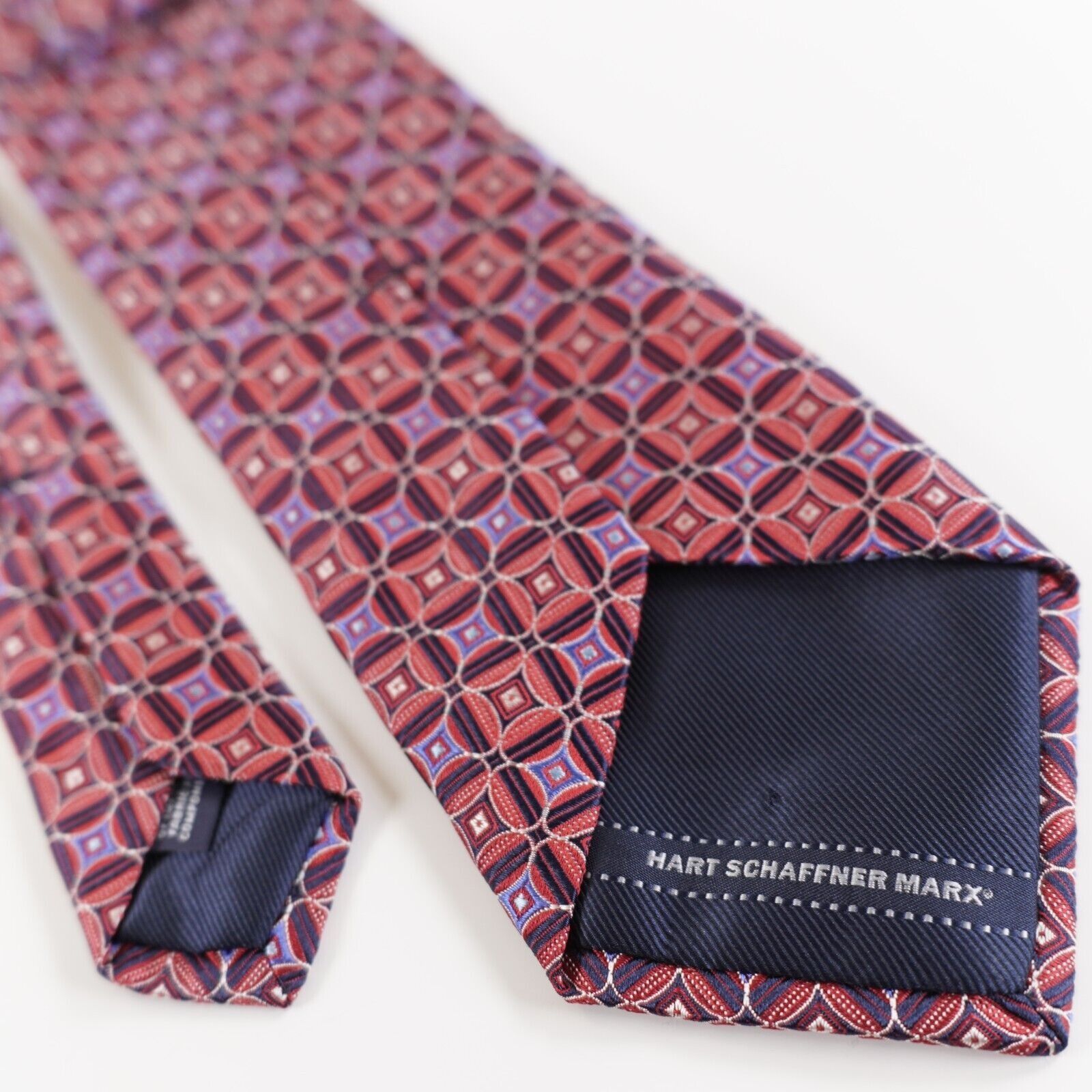 Hart Schaffner Marx Hart Schaffner Marx Red Blue Geometric Woven Silk Tie Size ONE SIZE - 3 Thumbnail