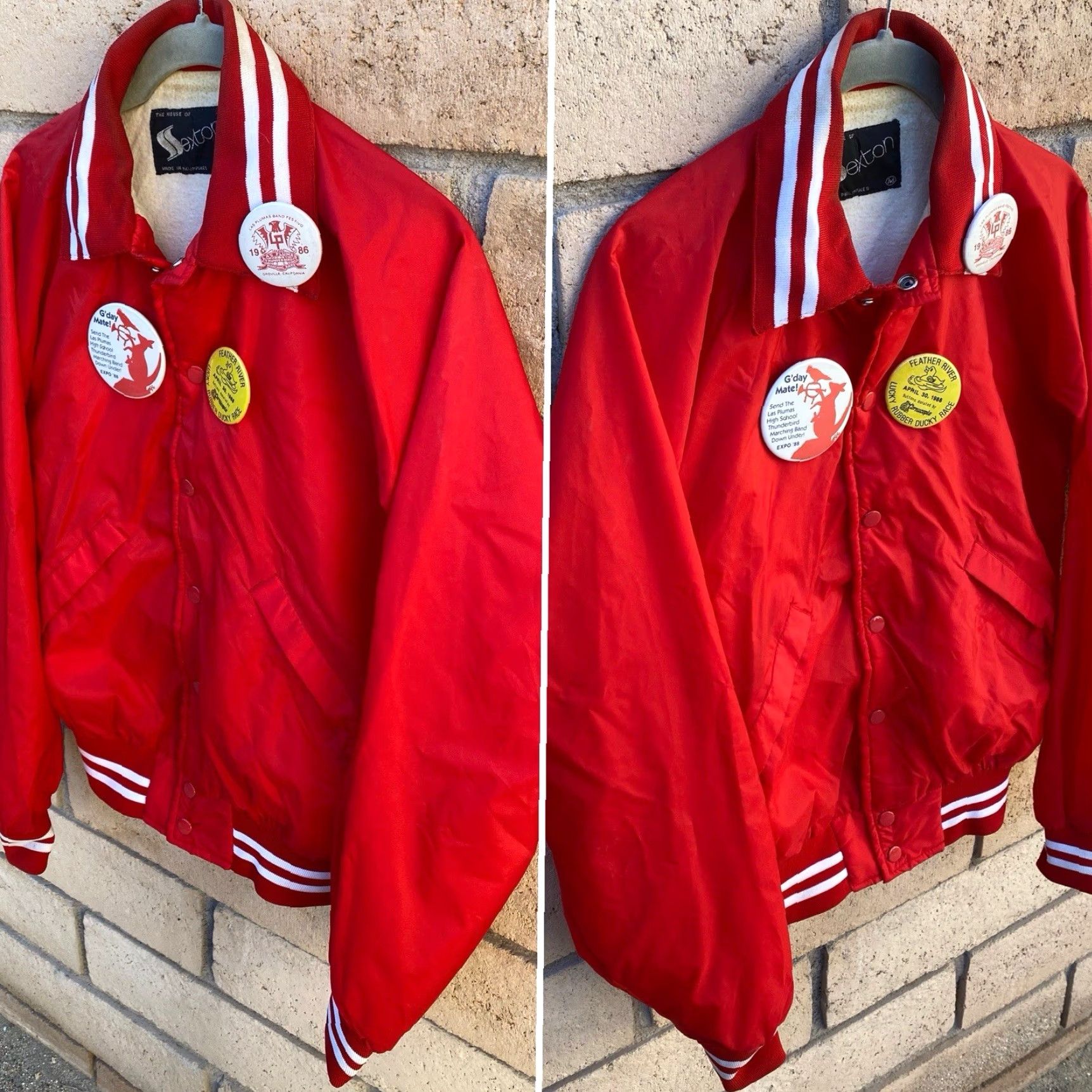 Vintage VINTAGE Sexton Las Plumas Band Jacket M Red 1980s Thunderbirds Oroville CA Pins Mens Bomber Jacket Size US M / EU 48-50 / 2 - 4 Thumbnail