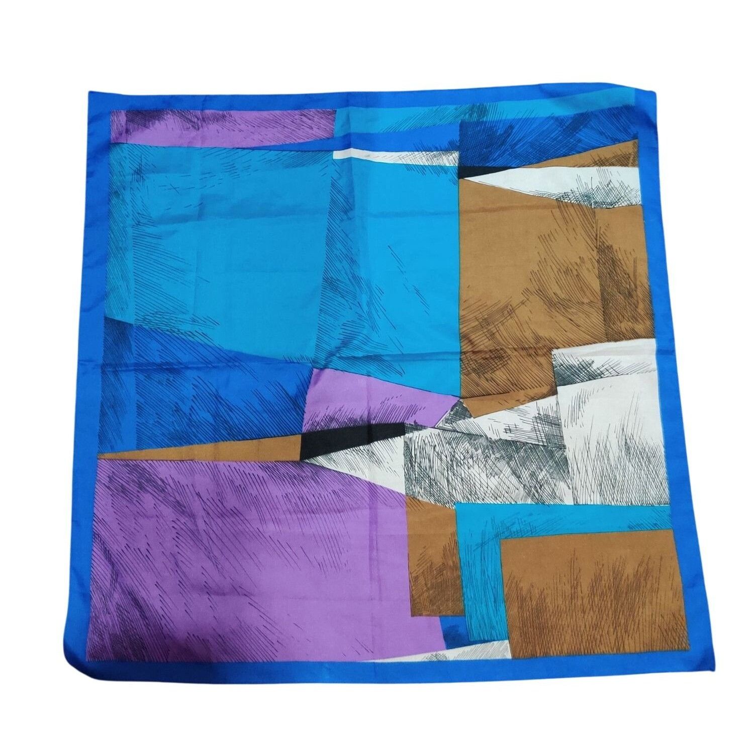 Vintage Womens Blue Abstract Geometric Square Scarf Italian Made Vin Size ONE SIZE - 12 Thumbnail
