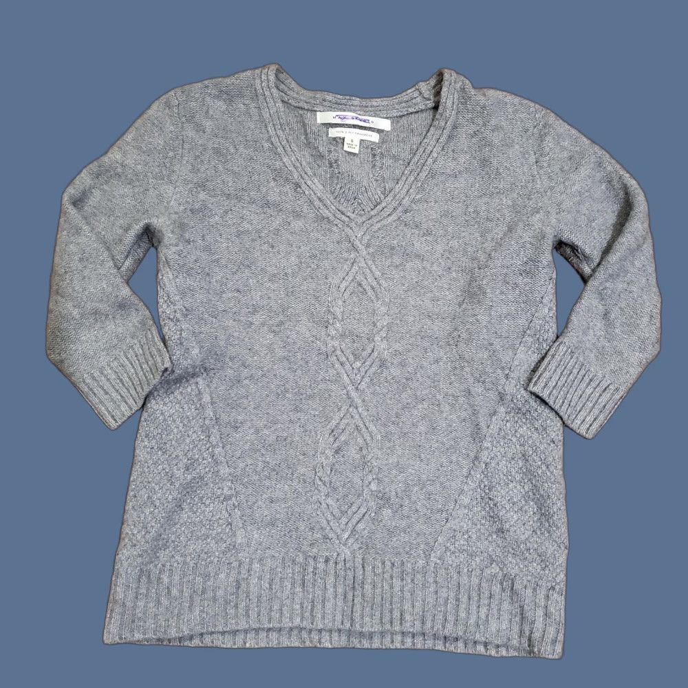 Vintage Max Studio Sweater Womens Small Gray 100% Cashmere V Neck Cable Knit Pullover Size S / US 4 / IT 40 - 1 Thumbnail