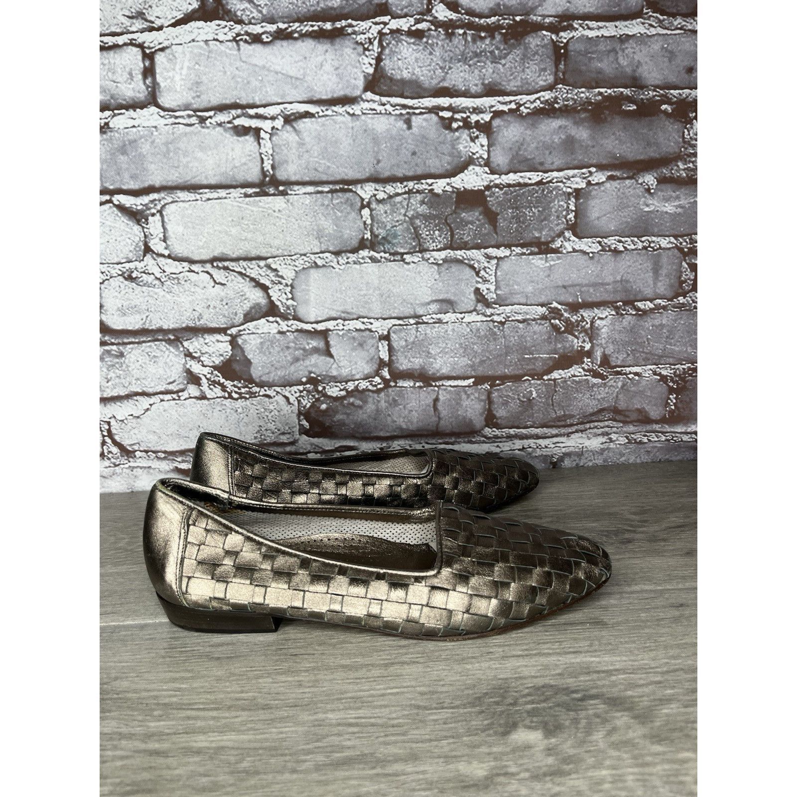 Santoni Rangoni Firenze Pewter Silver Leather Woven Weaves Flats Wom Size US 8.5 / IT 38.5 - 4 Thumbnail