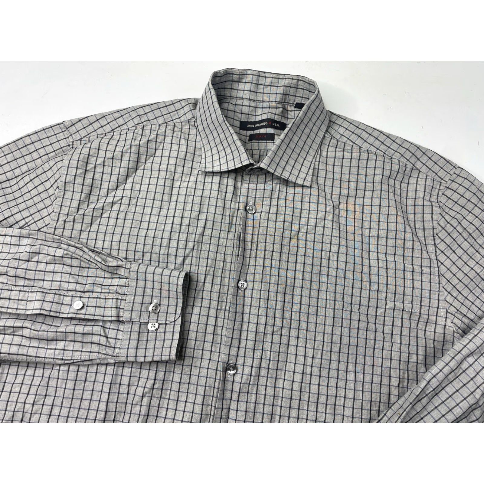 John Varvatos John Varvatos Star USA Dress Shirt SLIM FIT Gray Check Button Down 16.5 34/35 Mens Regular 16.5 Gray Shirt Size 46R - 2 Thumbnail