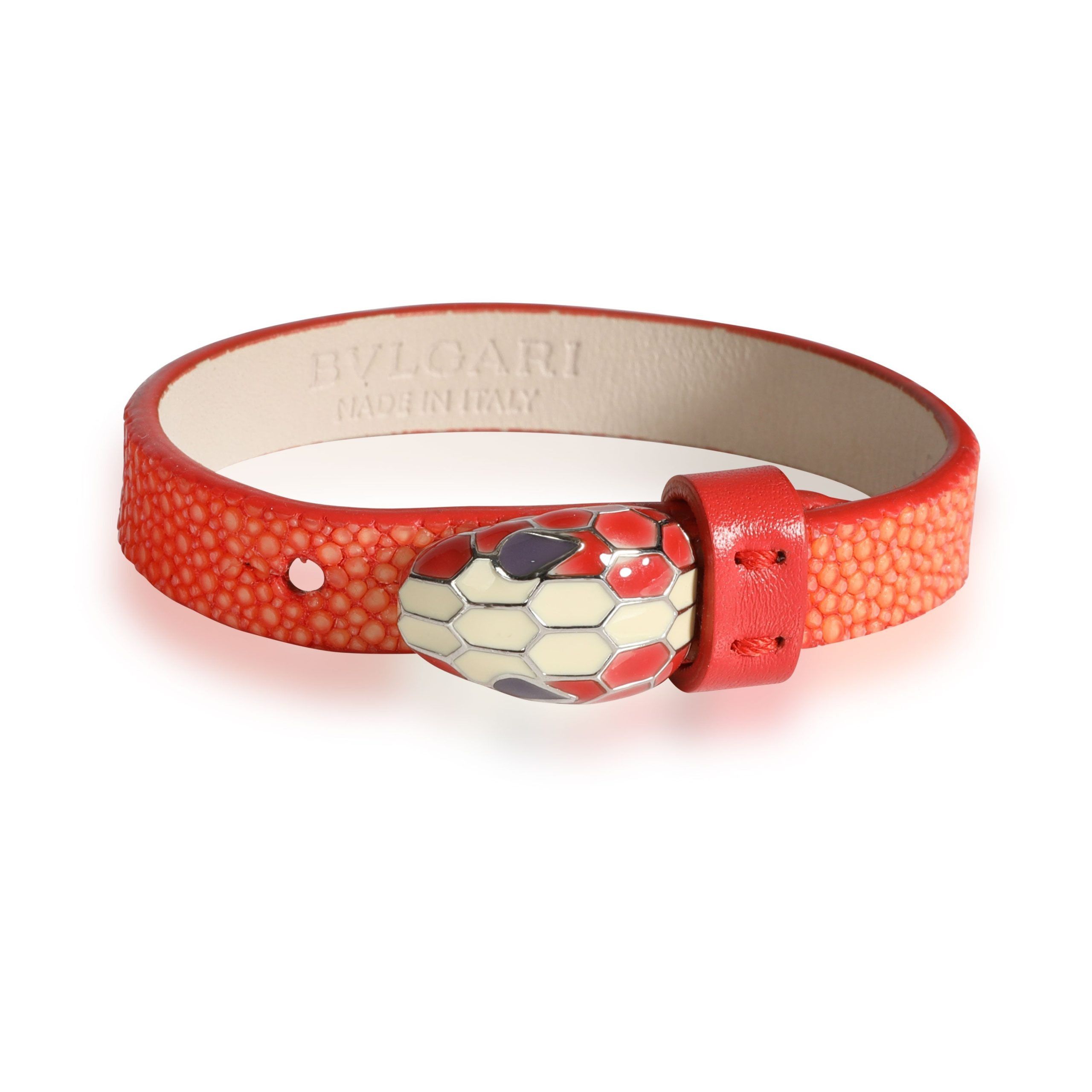 image of Bvlgari Bulgari Serpentini Forever Bracelet In Red Leather in Silver, Women's
