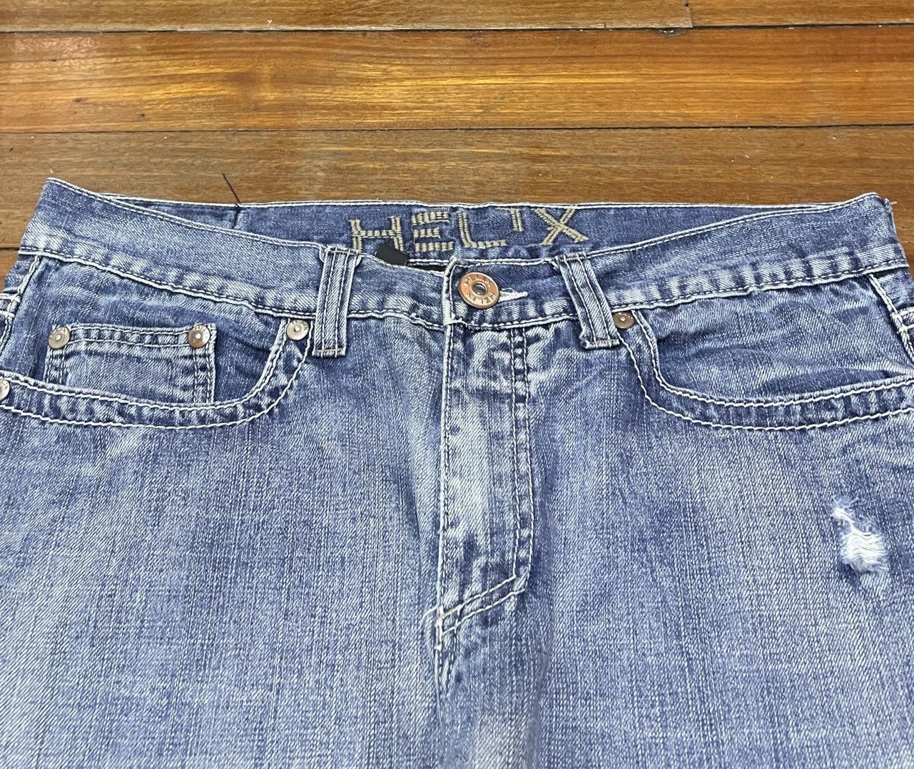 14th Addiction × Helix × Le Grande Bleu (L.G.B.) Rare Design Vintage Brand Helix Flared Jeans 2000s Size US 34 / EU 50 - 3 Thumbnail