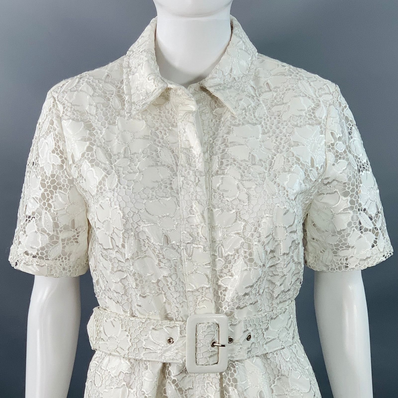 Other TOCCIN Size S Ivory Polyester Lace A-Line Belted Shirt Dress Size S / US 4 / IT 40 - 2 Thumbnail