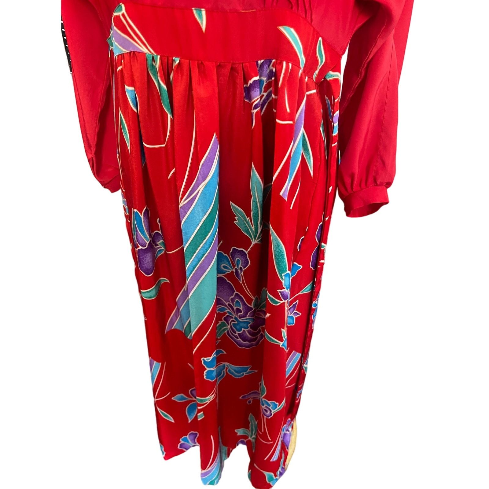 Vintage 1970s Red Blue Floral Maxi Dress Medium Large Boho Hippie Size L / US 10 / IT 46 - 6 Thumbnail