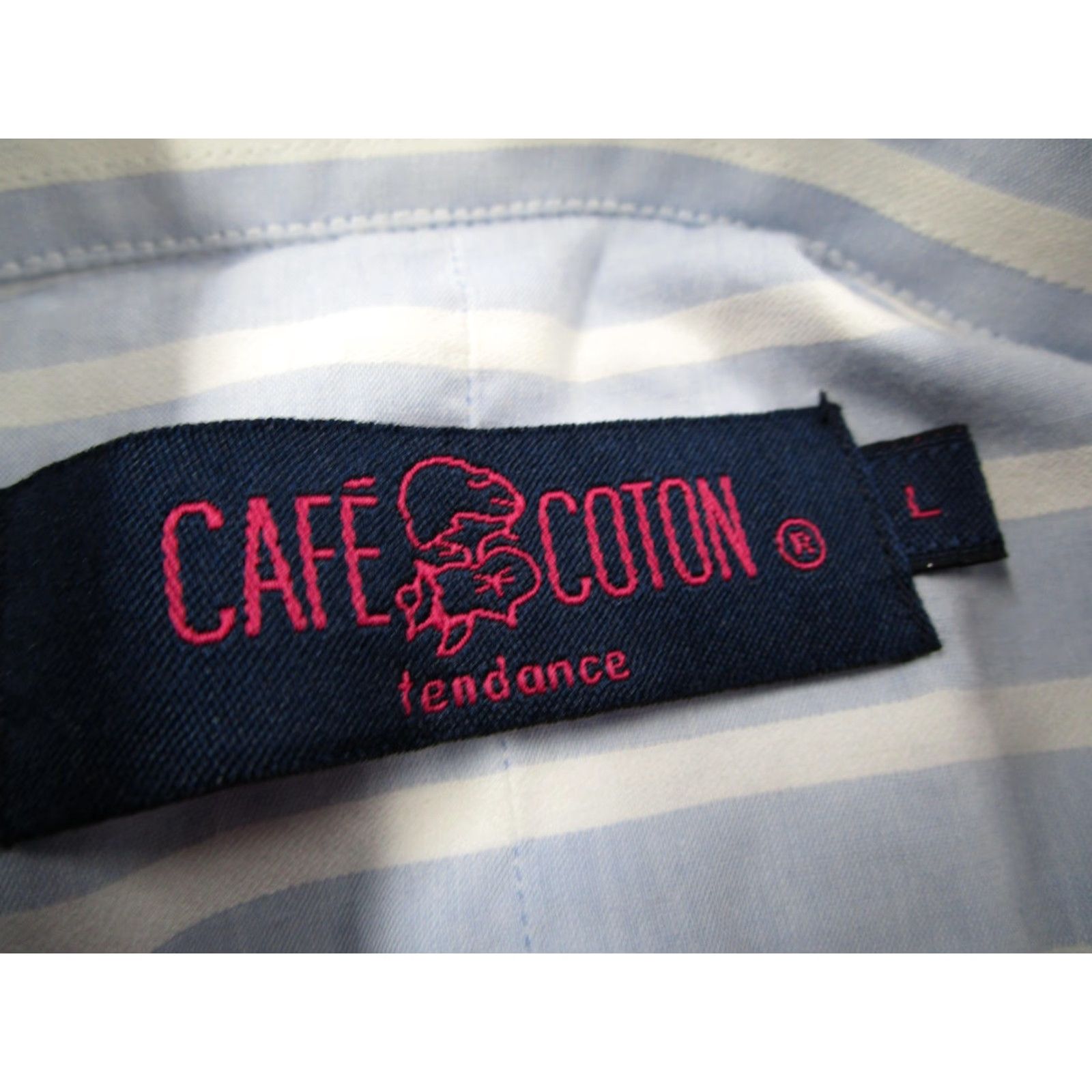 Vintage VINTAGE Cafe Coton Dress Shirt Mens L Blue White Stripe Twill 100% Cotton Classic Long Sleeve Button Down Size 42R - 4 Thumbnail