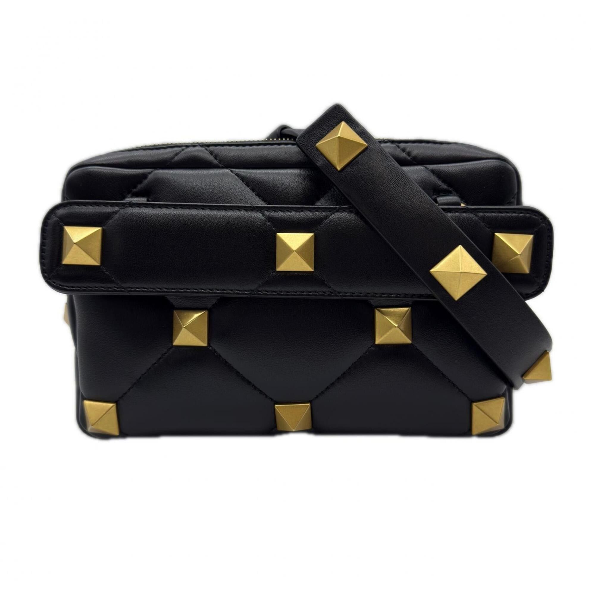 Valentino VALENTINO Roman Stud Nappa Shoulder Bag WY0B0B26DUA0NO Black Gold Lambskin Women's Size ONE SIZE - 1 Thumbnail