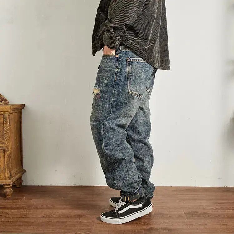 Japanese Brand Retro loose straight leg ripped jeans Size US 32 / EU 48 - 2 Thumbnail