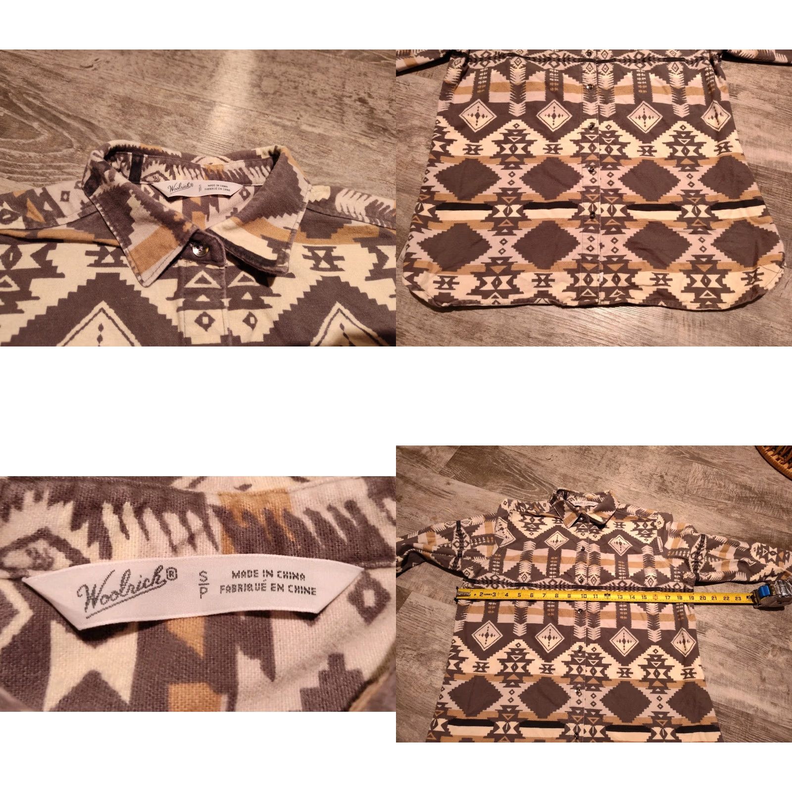 Vintage VINTAGE Woolrich Aztec Flannel Shirt Women's Long Sleeve Button Up Size S Beige Geometric Casual Workwear Size S / US 4 / IT 40 - 8 Thumbnail