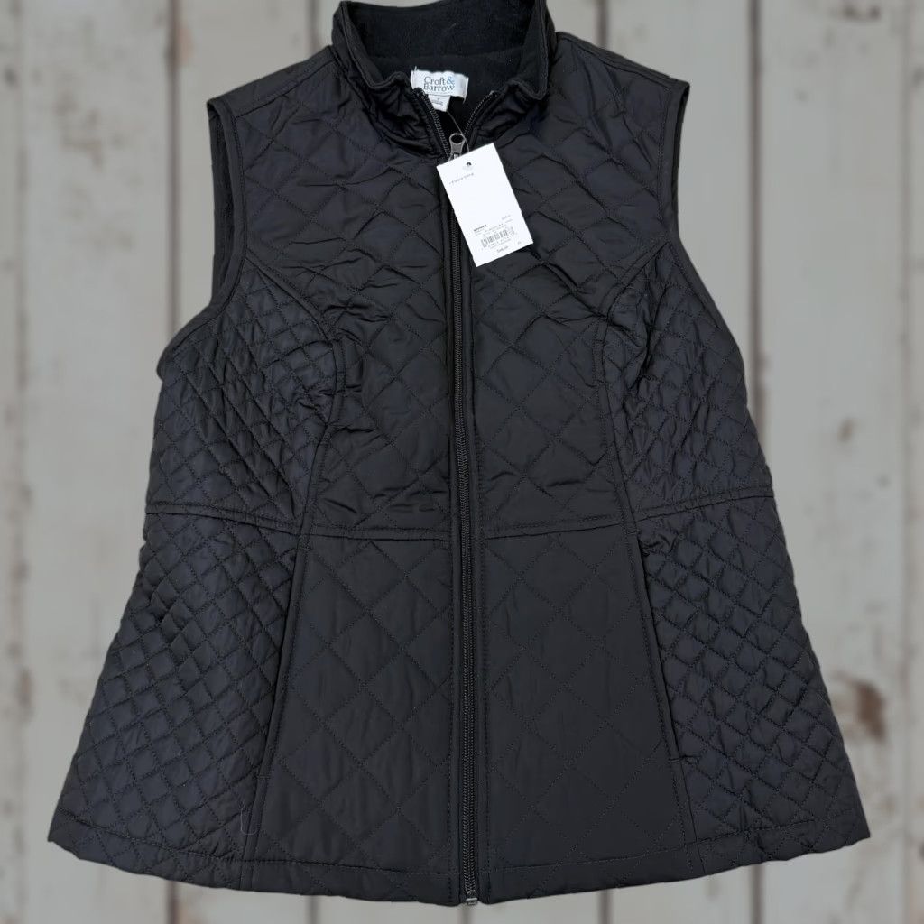 Croft & Barrow VINTAGE Croft & Barrow Vest Womens Small Black Quilted Fleece Lined Full Zip Pockets Size S / US 4 / IT 40 - 1 Thumbnail