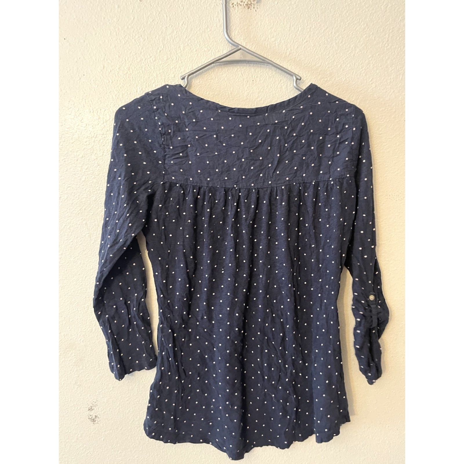 H&M LOGG by H&M Womens top 3/4 Sleeve Henley Navy Blue Polka Dot M Casual Shirt Womens Size M / US 6-8 / IT 42-44 - 3 Thumbnail