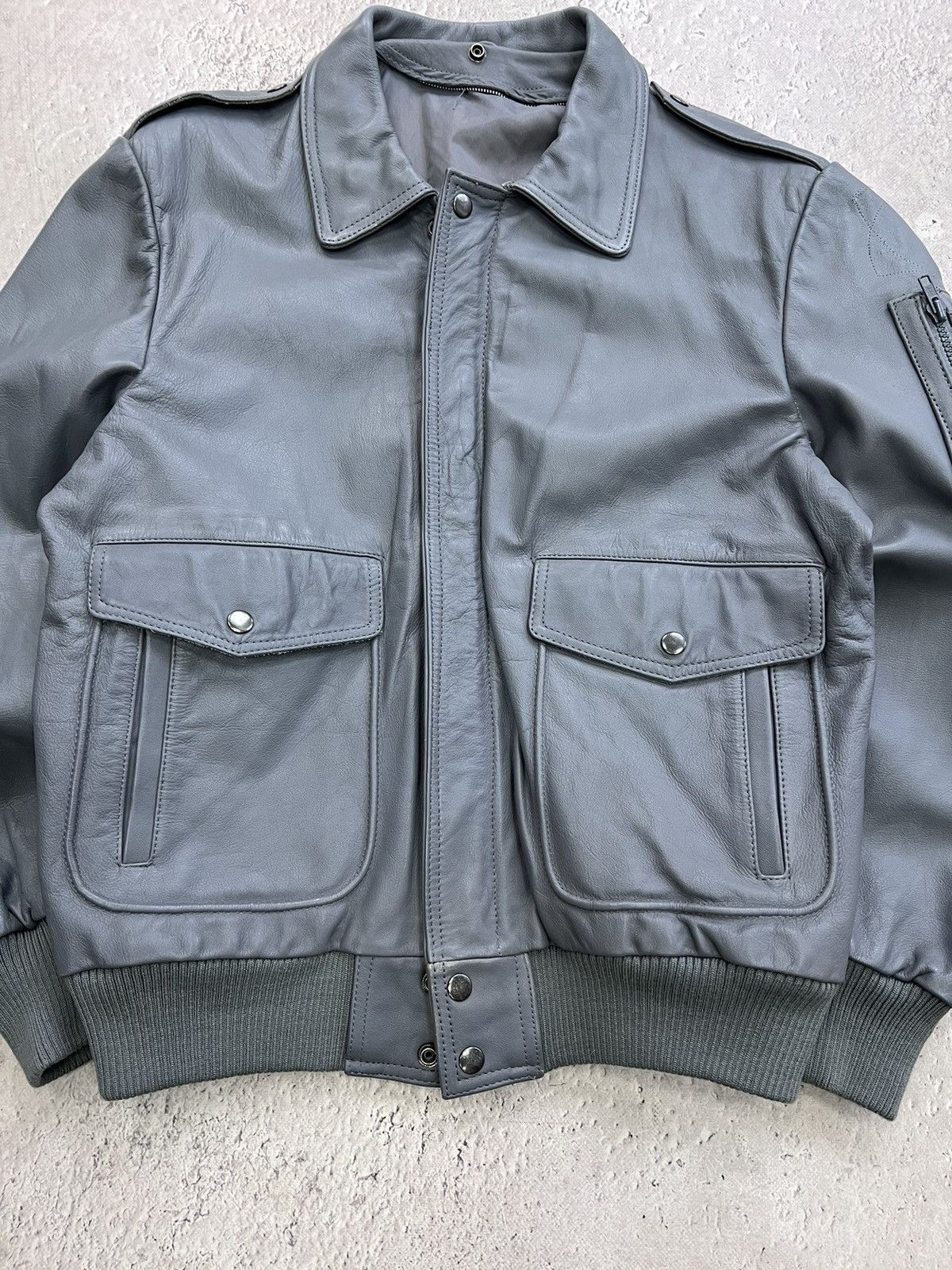 Genuine Leather × Japanese Brand Vintage Grey Leather y2k Biker AVIATOR Racing Jacket Size US M / EU 48-50 / 2 - 5 Thumbnail