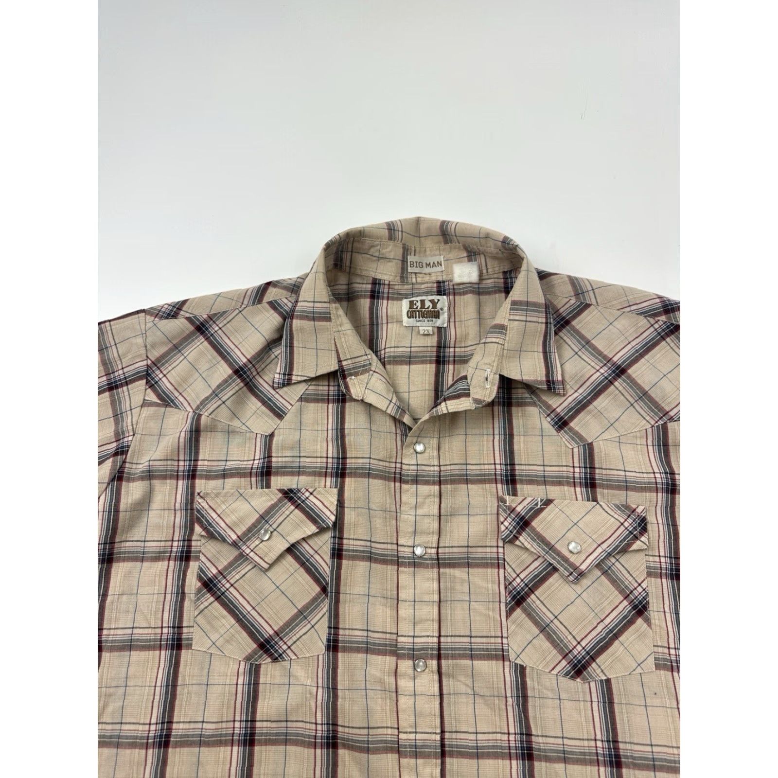Vintage Fly Cattleman Shirt Mens 2XL Big Brown Plaid Pearl Snap Short Sleeve Casual Button-Up Big & Tall Mens Size US XXL / EU 58 / 5 - 3 Thumbnail