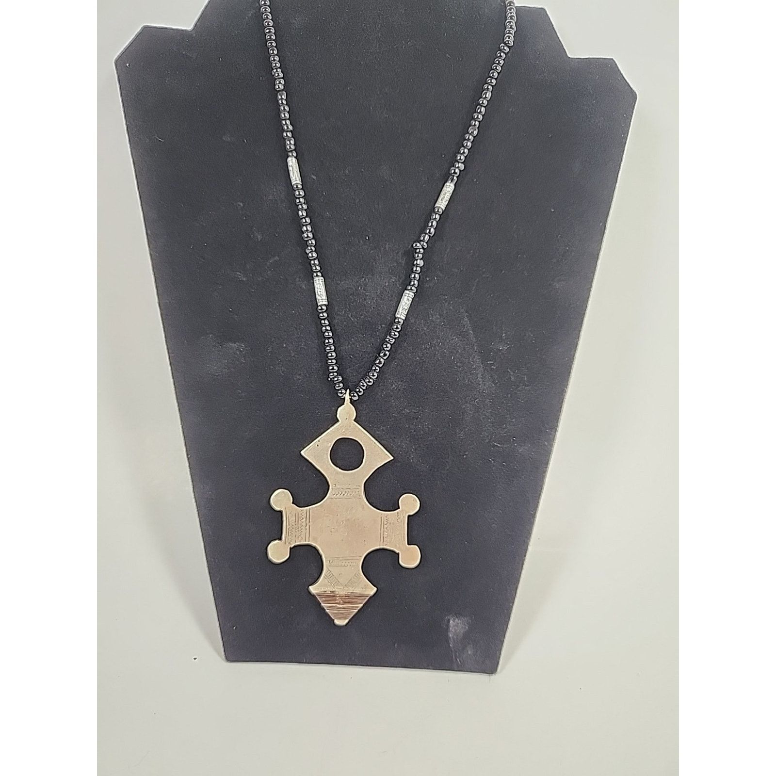 Other Handmade Tuareg Agadez Cross Pendant Black Beads Necklace Size ONE SIZE - 1 Thumbnail
