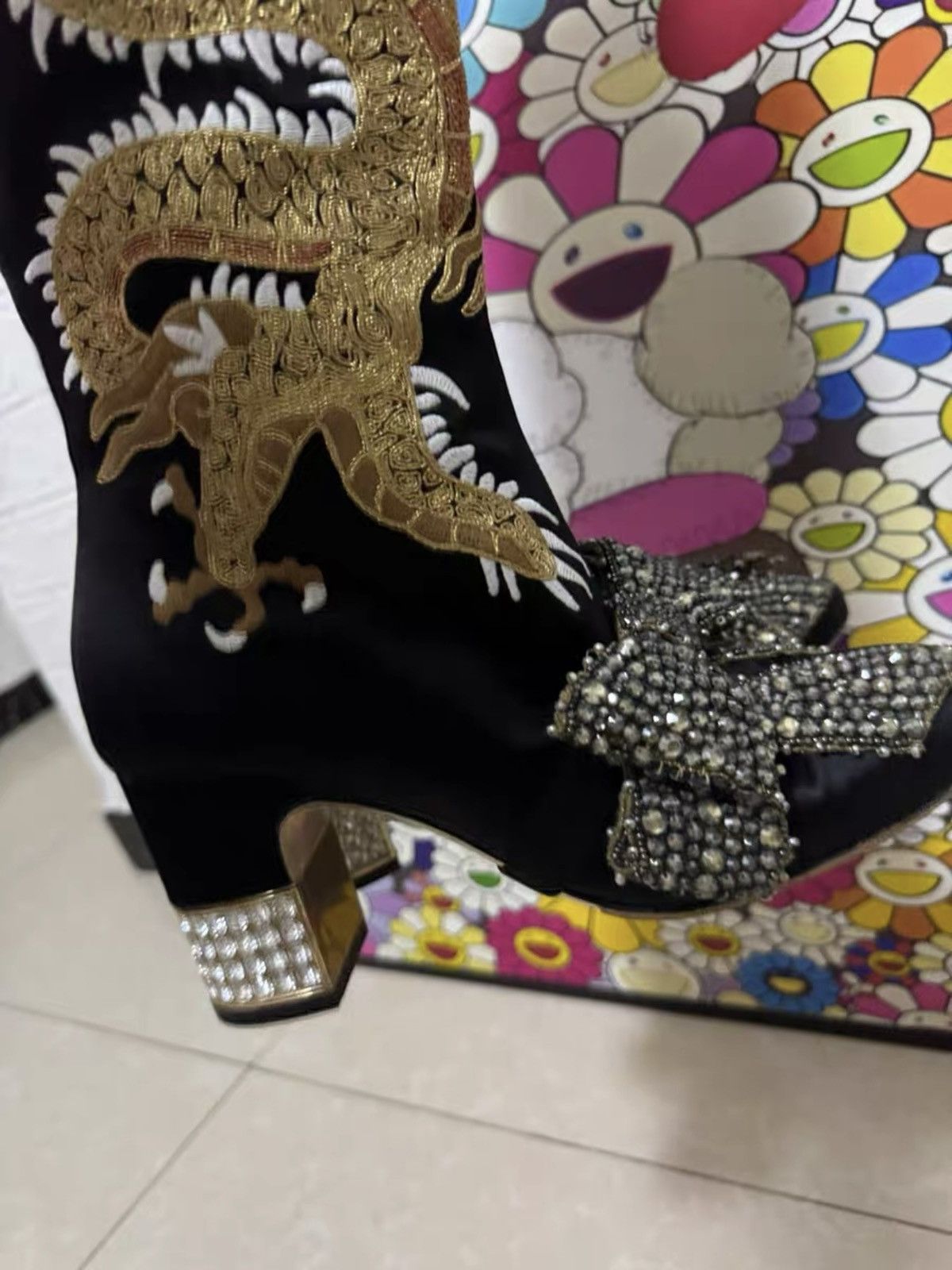 Gucci Runway Black Dragon Boots With Sparkly Bows 38 Size US 8 / IT 38 - 6 Thumbnail
