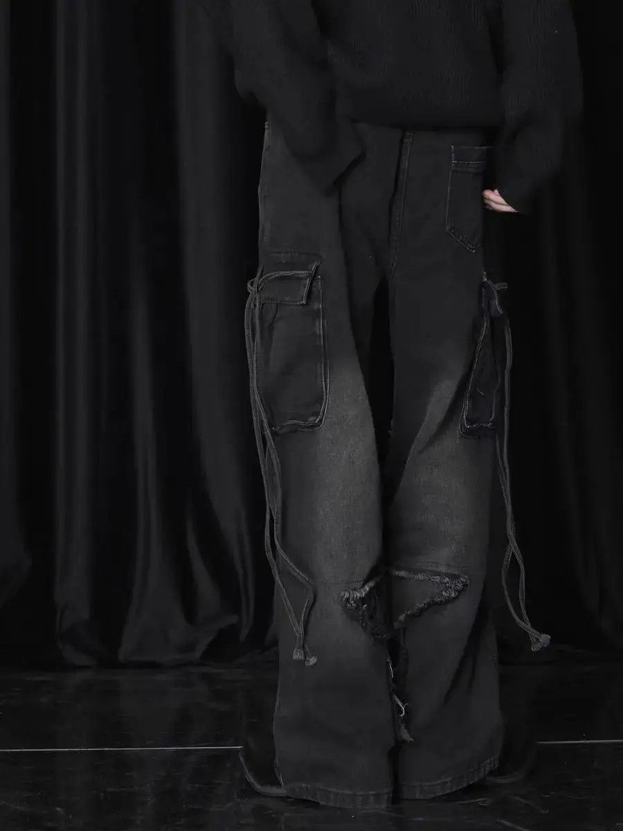 Japanese Brand × Jean Vintage Raw Hem Design Wide Leg Baggy Jeans Size US 32 / EU 48 - 2 Thumbnail