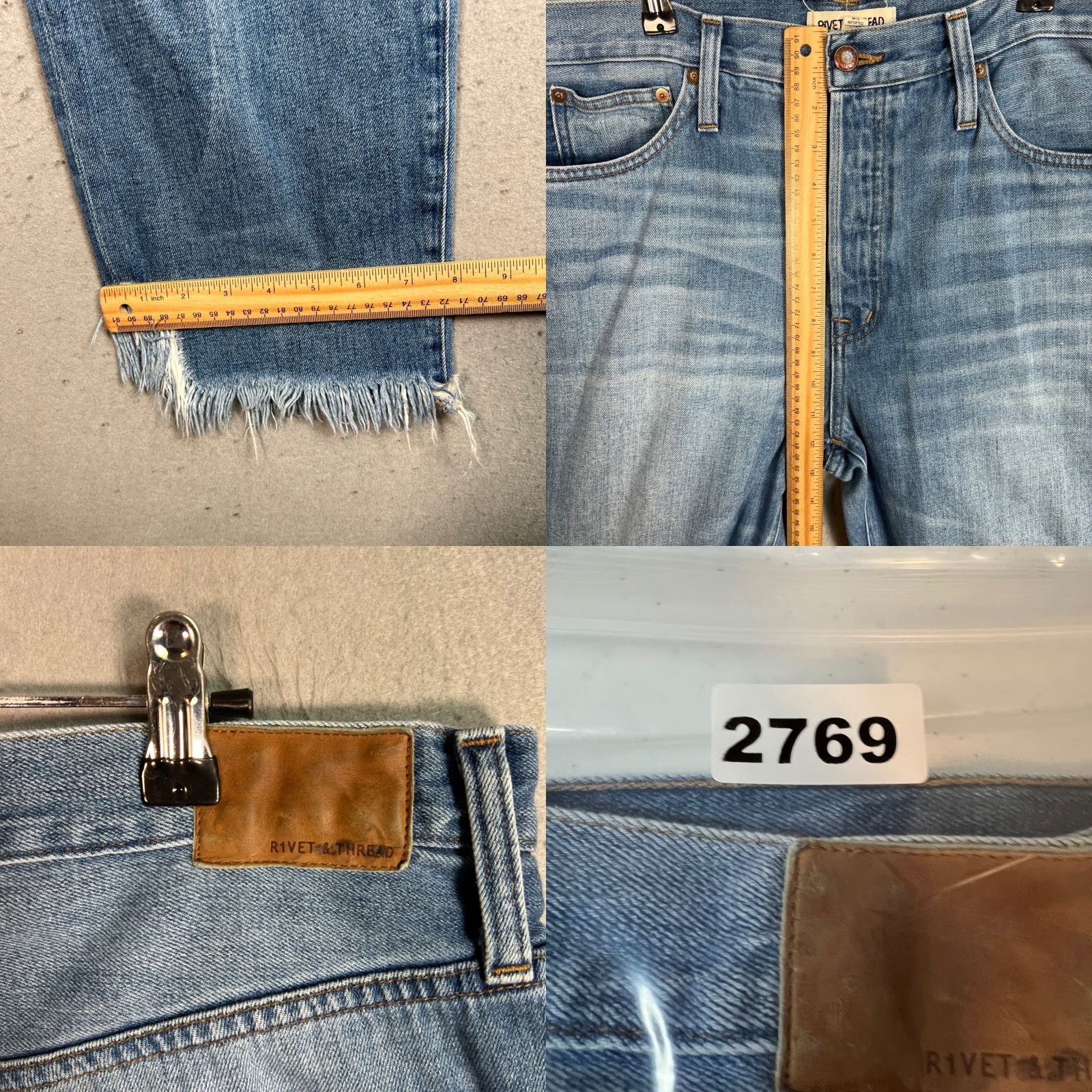 Vintage Rivet & Thread Blue High-Waisted Distressed Raw Hem Jeans Womens Size 31 Size 34" / US 12 / IT 48 - 8 Thumbnail