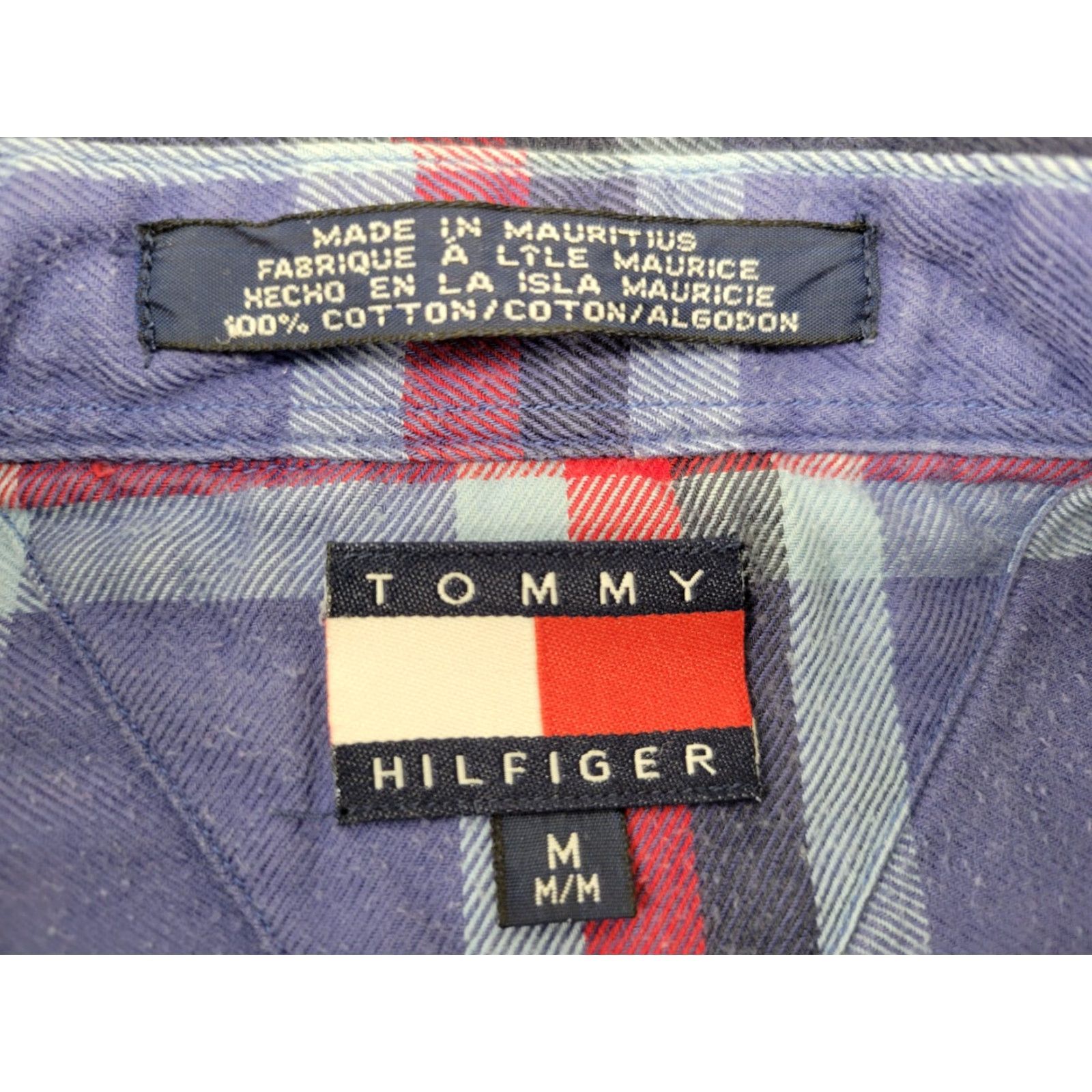 Tommy Hilfiger VINTAGE Tommy Hilfiger Shirt Mens Flannel Cotton Plaid Blue Box Logo Flag 1990s Size M Size US M / EU 48-50 / 2 - 8 Thumbnail
