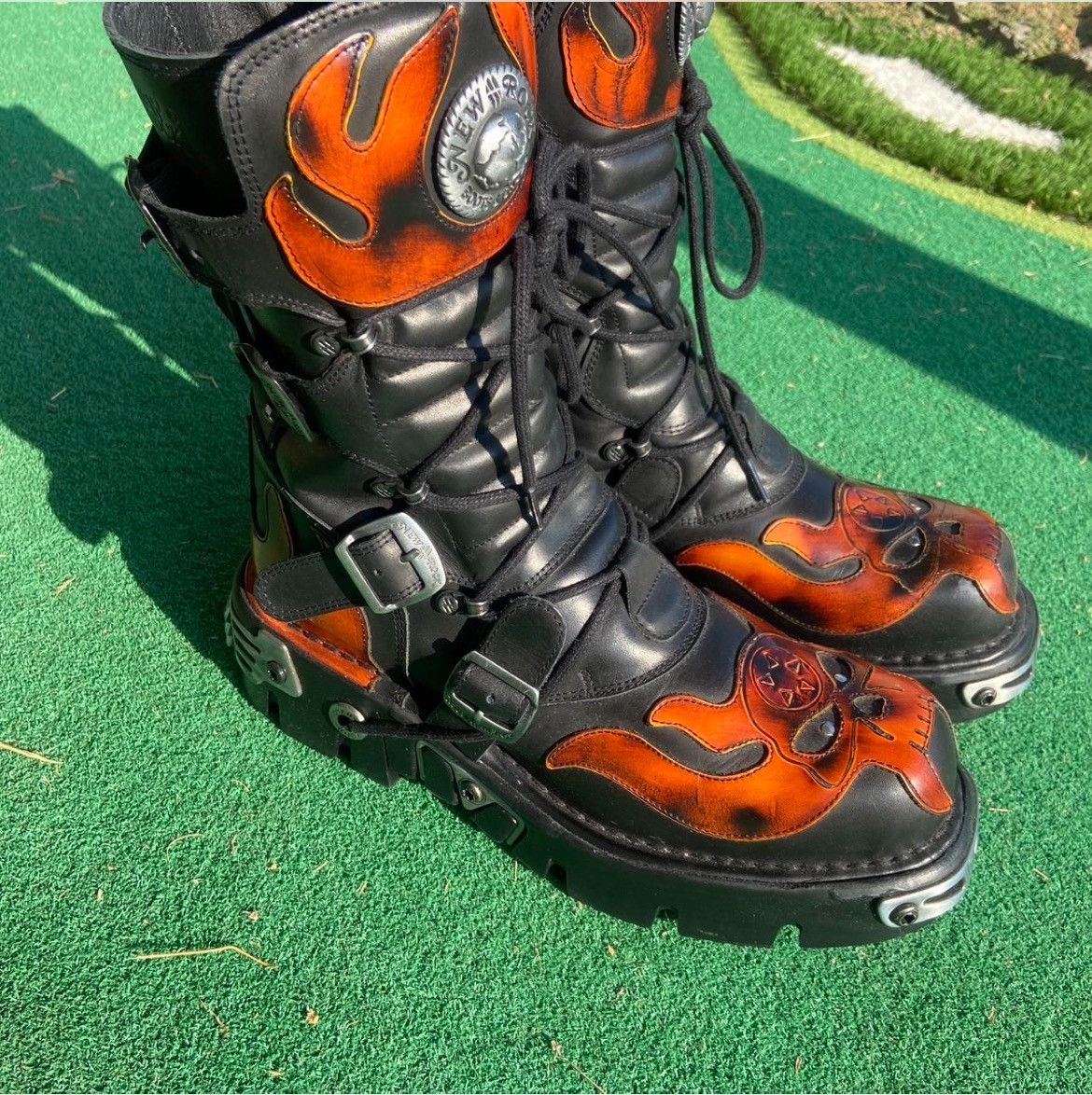 New Rock New rock flaming skull biker boots | Grailed