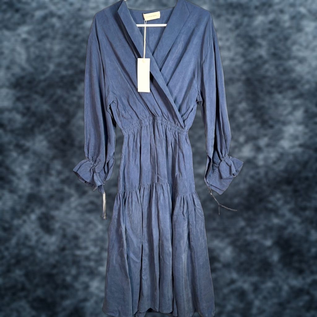 Shaina Mote Shaina Mote Womens Dress XS Blue Cupro Wrap Midi NEW Size XS / US 0-2 / IT 36-38 - 1 Thumbnail