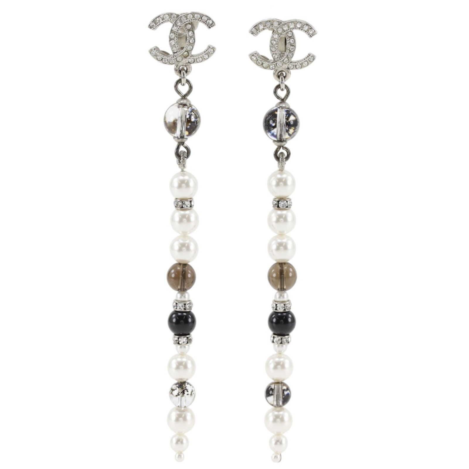 Chanel Chanel Chanel Coco Mark Pearl Rhinestone Long Earrings Metal Earrings A19K DUTY FREE for USA Size ONE SIZE - 1 Thumbnail