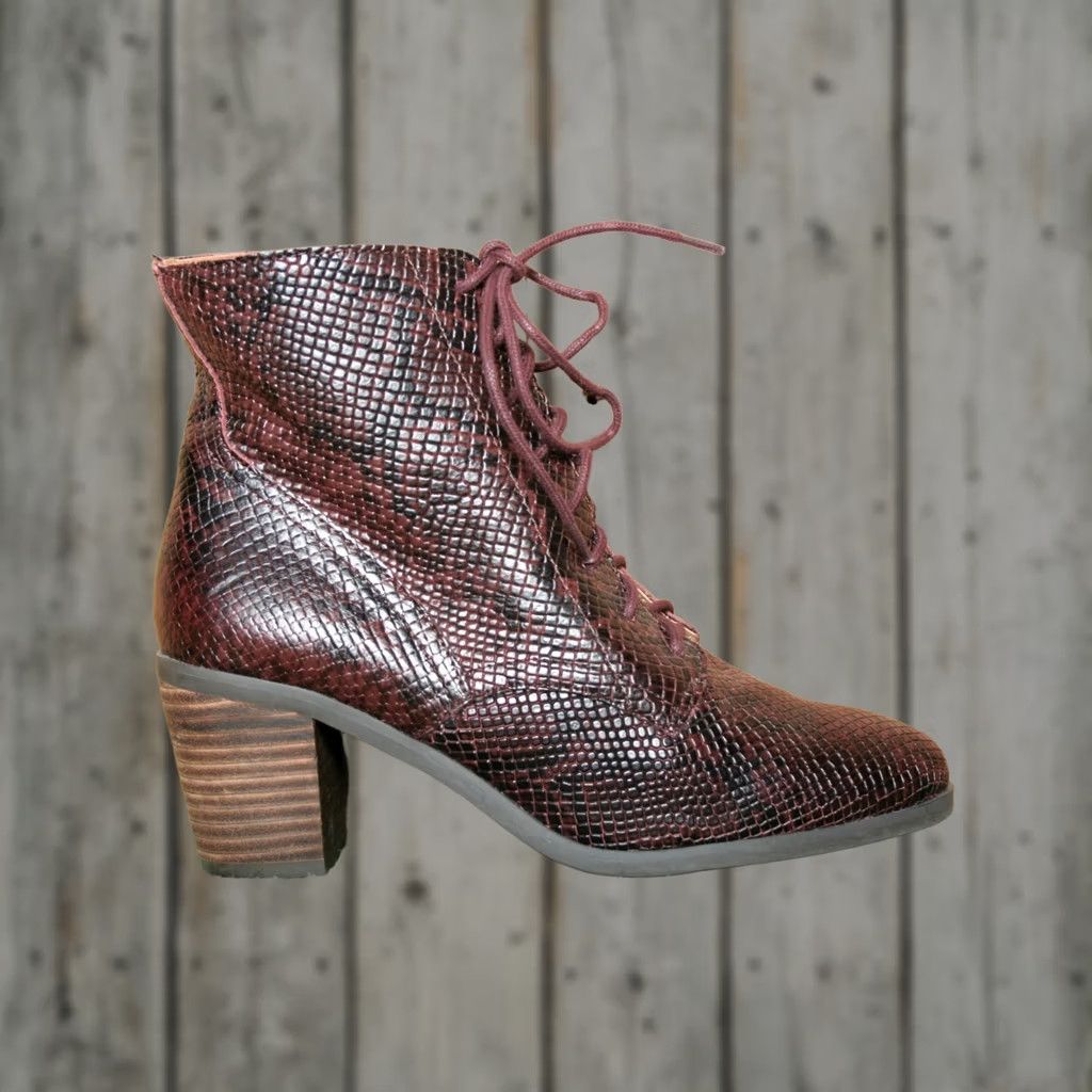 Lucky Brand LUCKY BRAND Persee Burgundy Snake Print Leather Bootie Sz. 6.5 M Womens Shoes Size US 7 / IT 37 - 1 Thumbnail