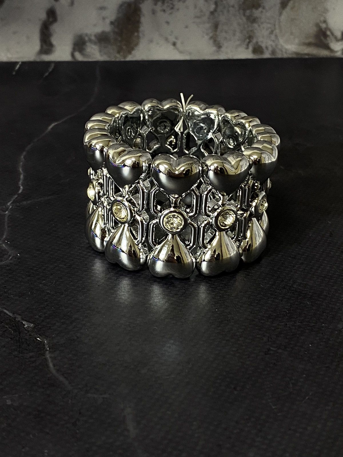 Japanese Brand Vintage Y2K Chunky Heart Bracelet with Rhinestones Size ONE SIZE - 2 Thumbnail
