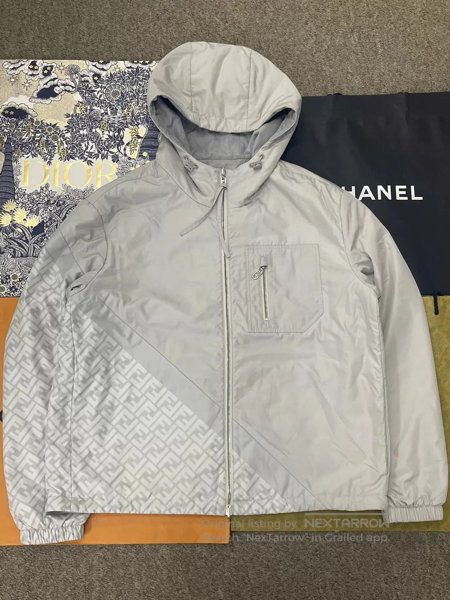Fendi Gray Hooded Jacket with Geometric Pattern - Size L. Size US L / EU 52-54 / 3 - 1 Thumbnail
