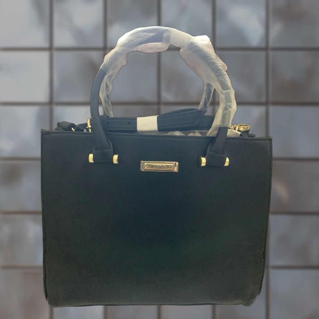 Vintage Tahari Gotham Satchel Handbag Crossbody Purse Medium Faux Leather Black Womens