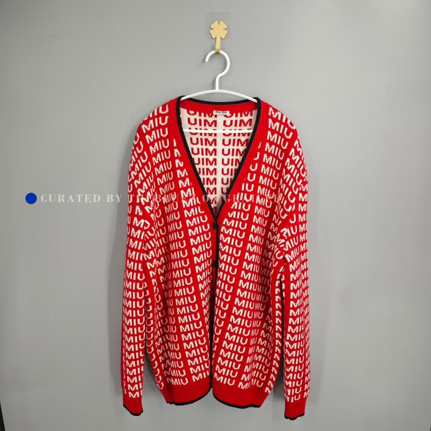 Miu Miu Miu Miu Red White All-Over Print Wool Cardigan Size M / US 6-8 / IT 42-44 - 1 Thumbnail