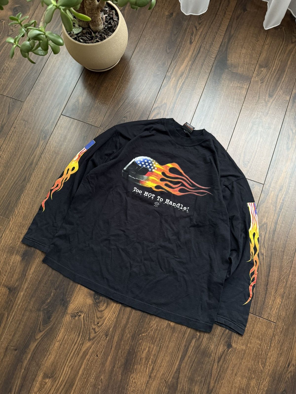 Harley Davidson Vintage 90s Flame Harley Davidson 1999 Long Sleeve Shirt Size US XL / EU 56 / 4 - 1 Thumbnail