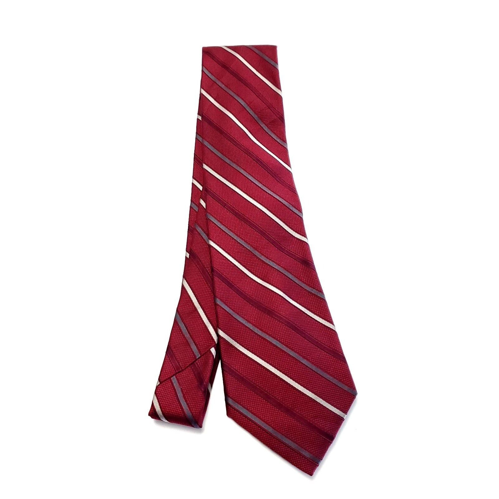 Calvin Klein Calvin Klein Red Silk Tie Woven Striped Size ONE SIZE - 6 Thumbnail
