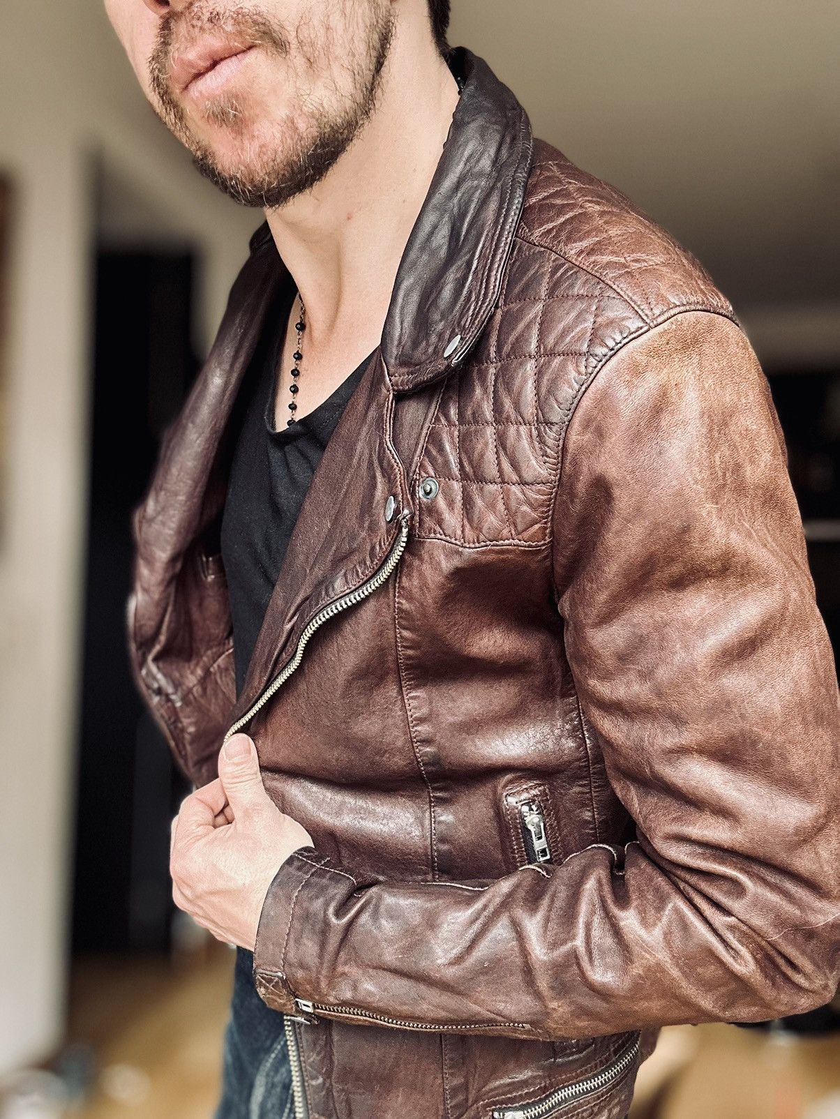 Allsaints All Saints Biker Conroy Lamb Leather Jacket XS Brown Size US XS / EU 42 / 0 - 6 Thumbnail