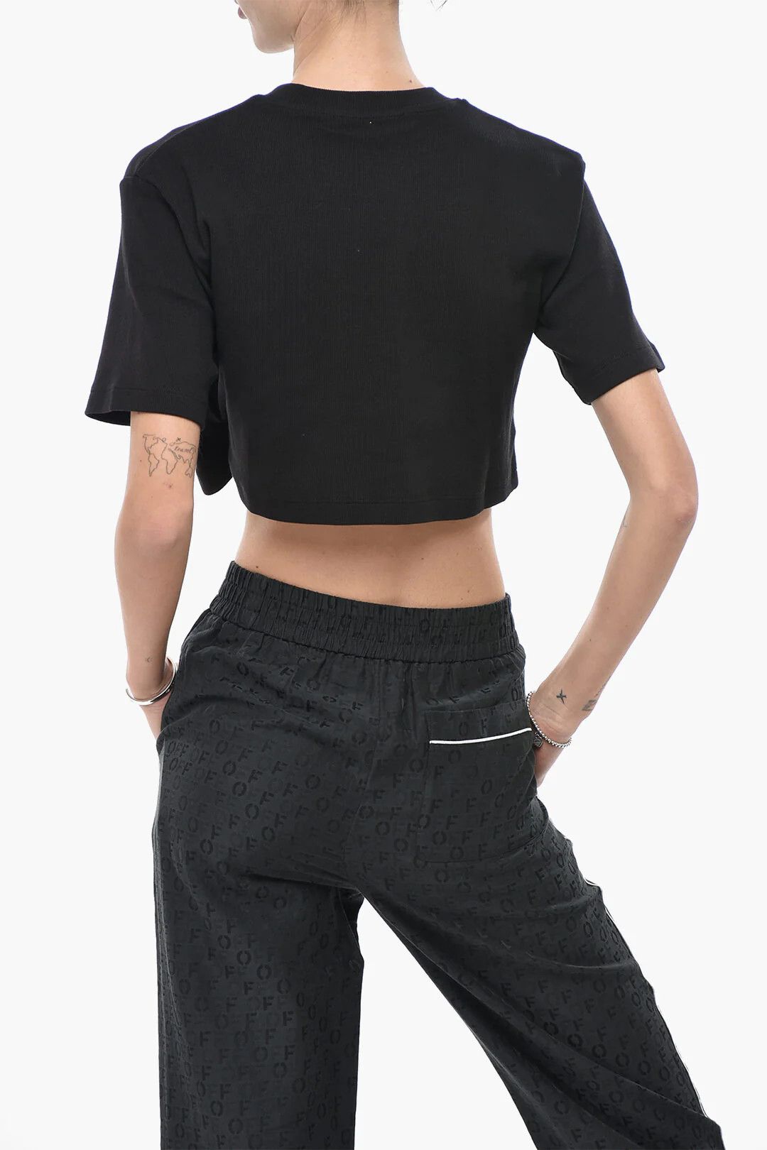 Off-White og1mm0426 Ribbed Cotton-Blend Crop T-Shirt in Black Size XXS / US 00 / IT 34 - 2 Thumbnail