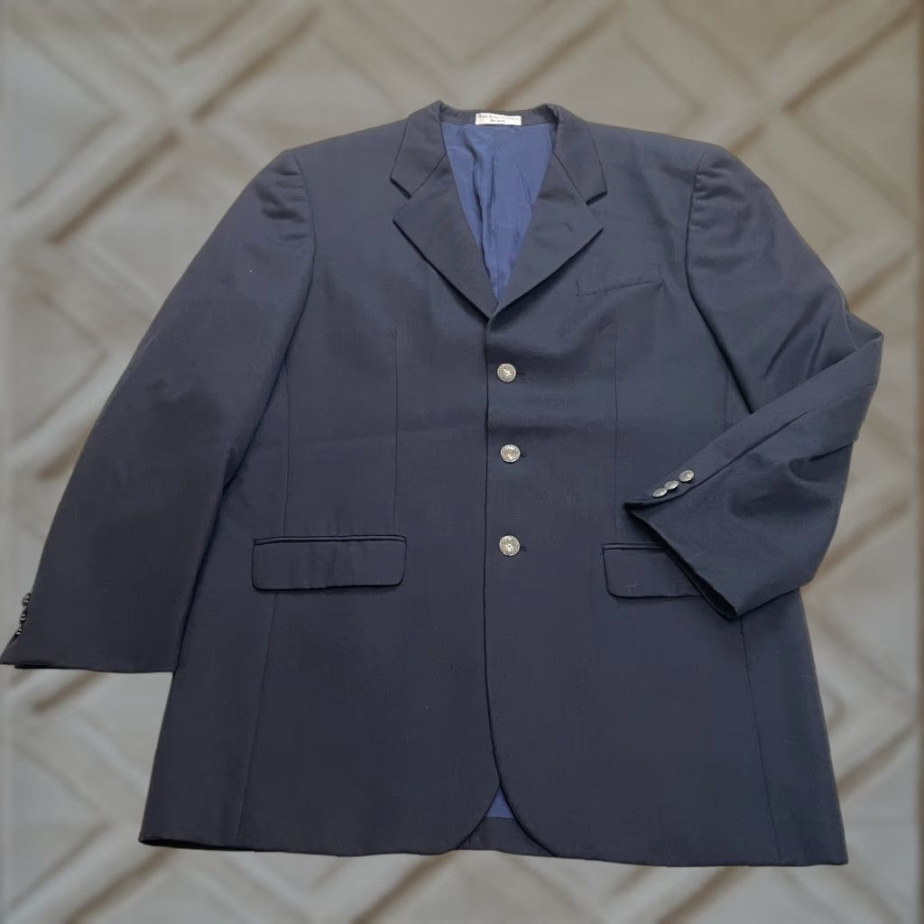 Bob Mackie Bob Mackie Blazer Jacket Mens 48 Blue Solid Pure New Wool Three Button Long Size 48R - 1 Thumbnail