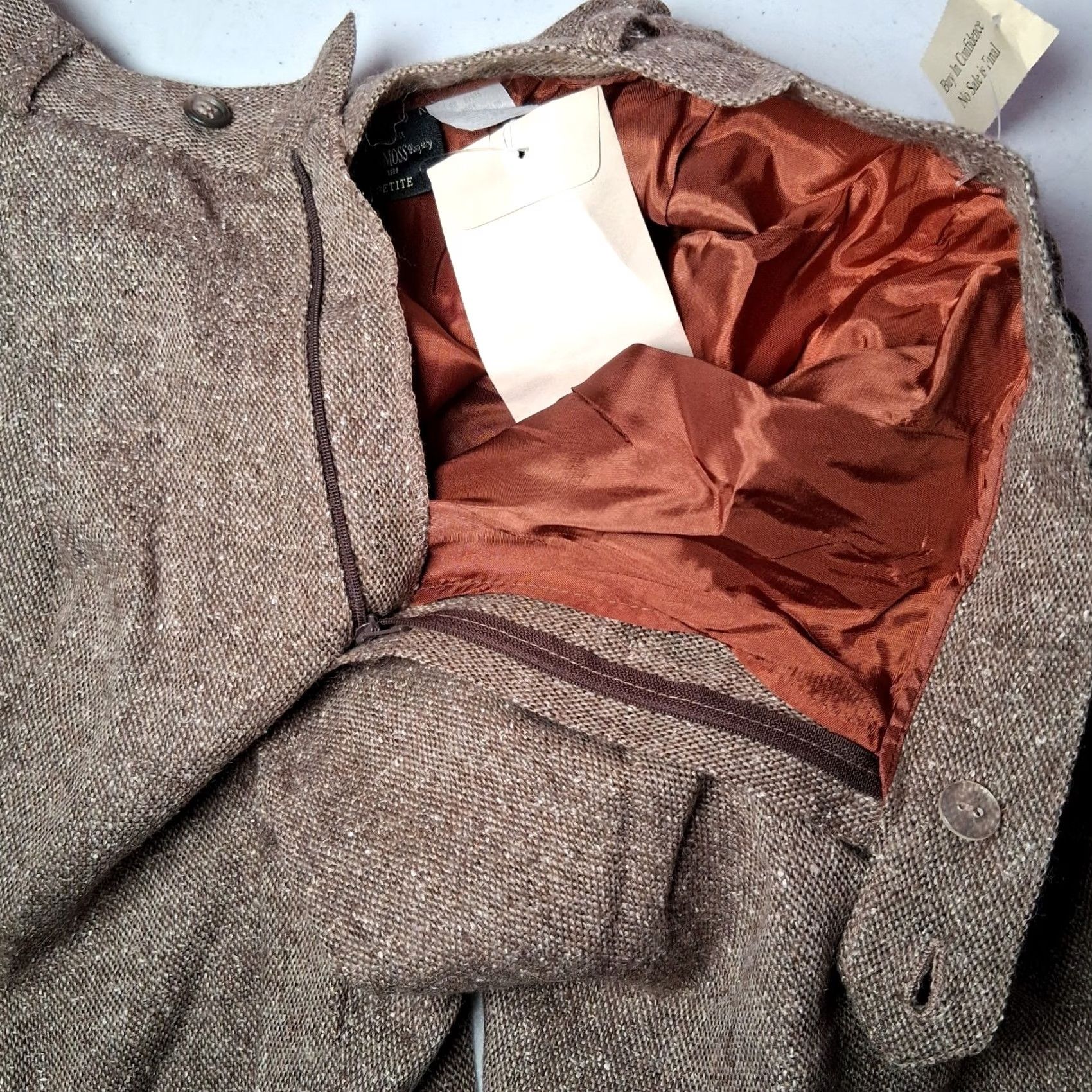 Vintage VINTAGE B. Moss Pants 12 Petite Brown Wool Blend Tweed NEW Pleated Lined Size 34" / US 12 / IT 48 - 3 Thumbnail