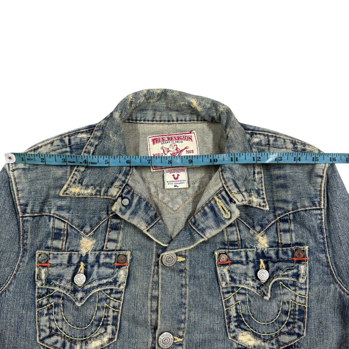 True Religion Vtg🔥Y2k True Religion Distressed Trucker Denim Jacket Size XL / US 12-14 / IT 48-50 - 13 Thumbnail
