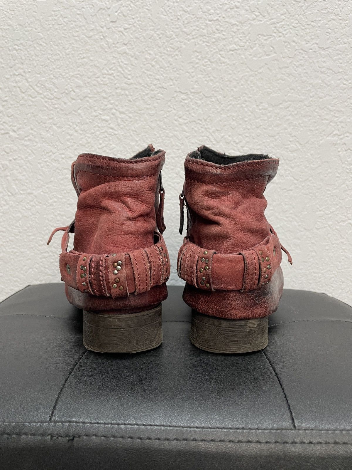 If Six Was Nine Vintage Italian AS98 Heel Leather Biker Boots In Dark Red Size US 7 / IT 37 - 5 Thumbnail