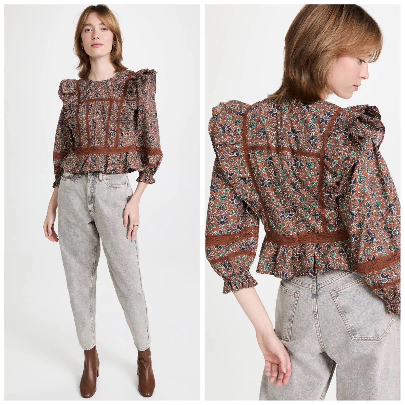 image of New Veronica Beard Weslayan Blouse Cinnamon Multi in Brown, Women's (Size Medium)
