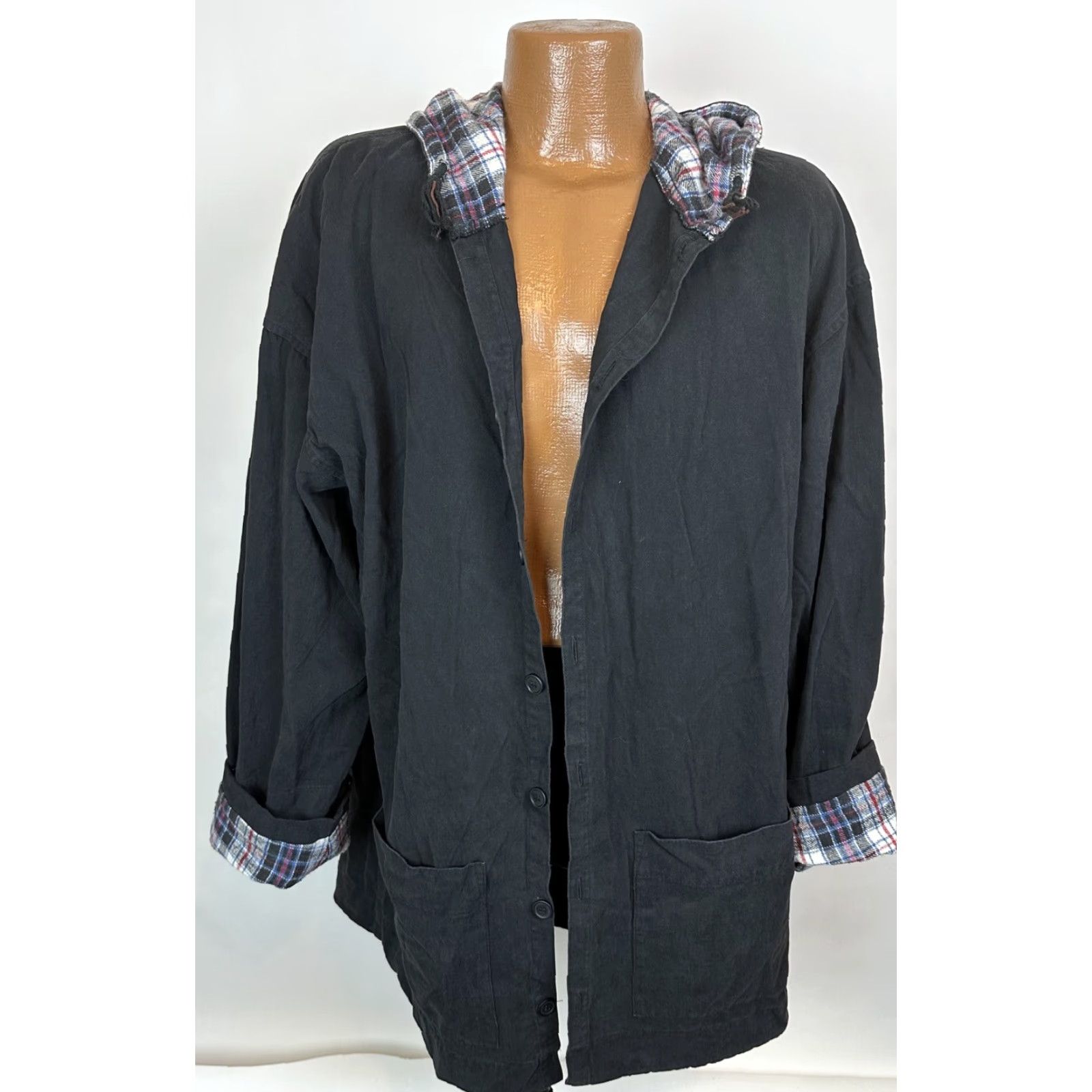Vintage Vintage 90s Hooded Jacket Adult Large Relaxed Fit Minimal Plaid Flannel Lined Size US L / EU 52-54 / 3 - 5 Thumbnail