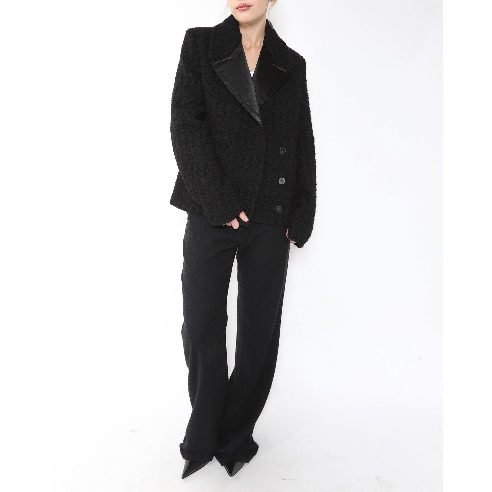 Haider Ackermann FW18 Double Breasted Short-Coat in Black Tweed Size XS / US 0-2 / IT 36-38 - 7 Thumbnail