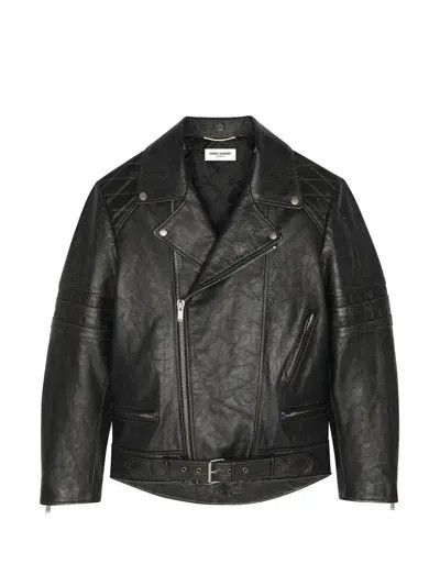Saint Laurent Paris o1b1hav110924 Biker Jacket in Leather and Feathers in Noir Size M / US 6-8 / IT 42-44 - 10 Thumbnail