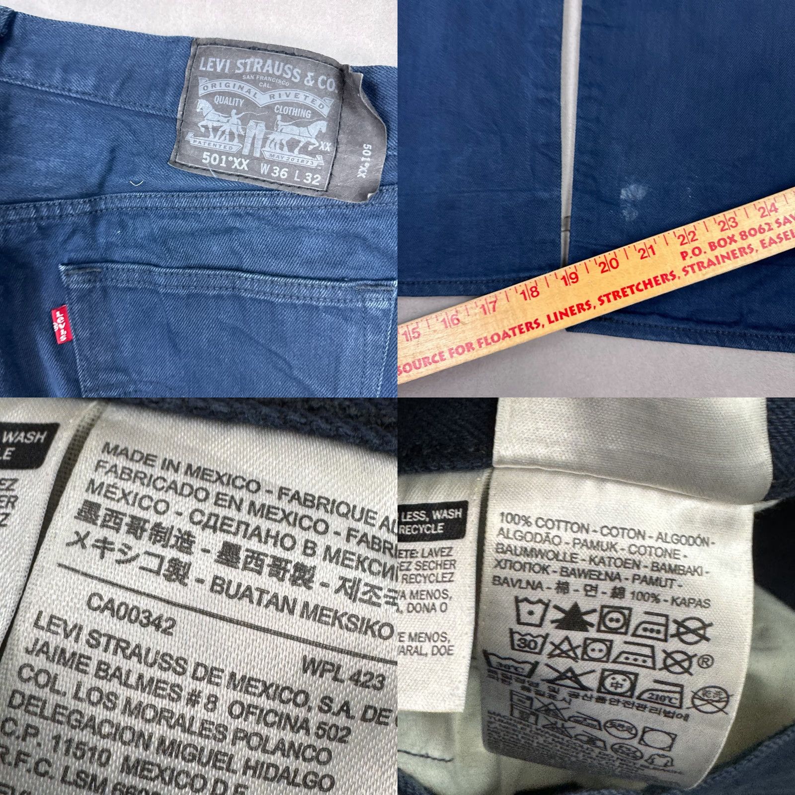 Levi's Levis 501 Jeans Mens 36x30 Blue Denim Button Fly Distressed Size US 36 / EU 52 - 8 Thumbnail