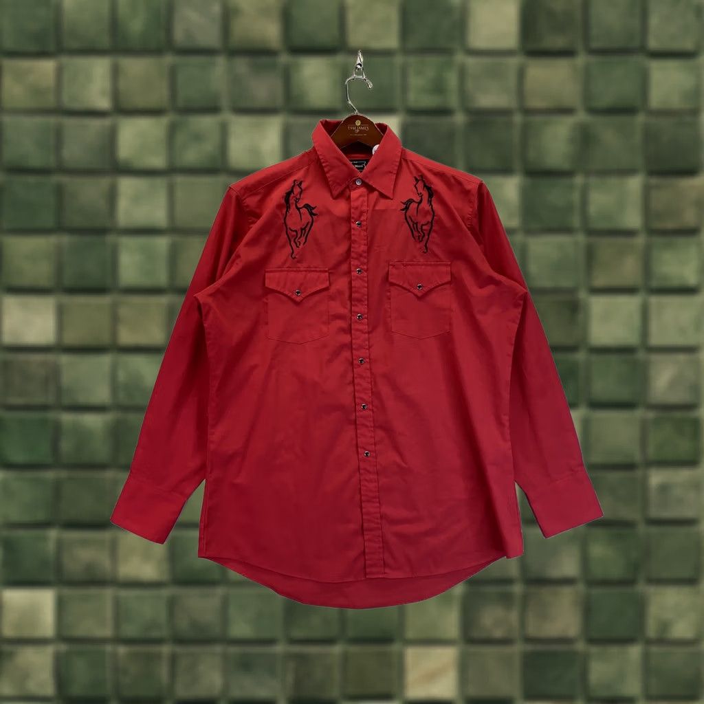 Vintage VINTAGE High Noon Western Shirt Red L Long Sleeve Horse Embroidery Black Enamel Snap Mens Womens Unisex Large-8554 Size US L / EU 52-54 / 3 - 1 Thumbnail