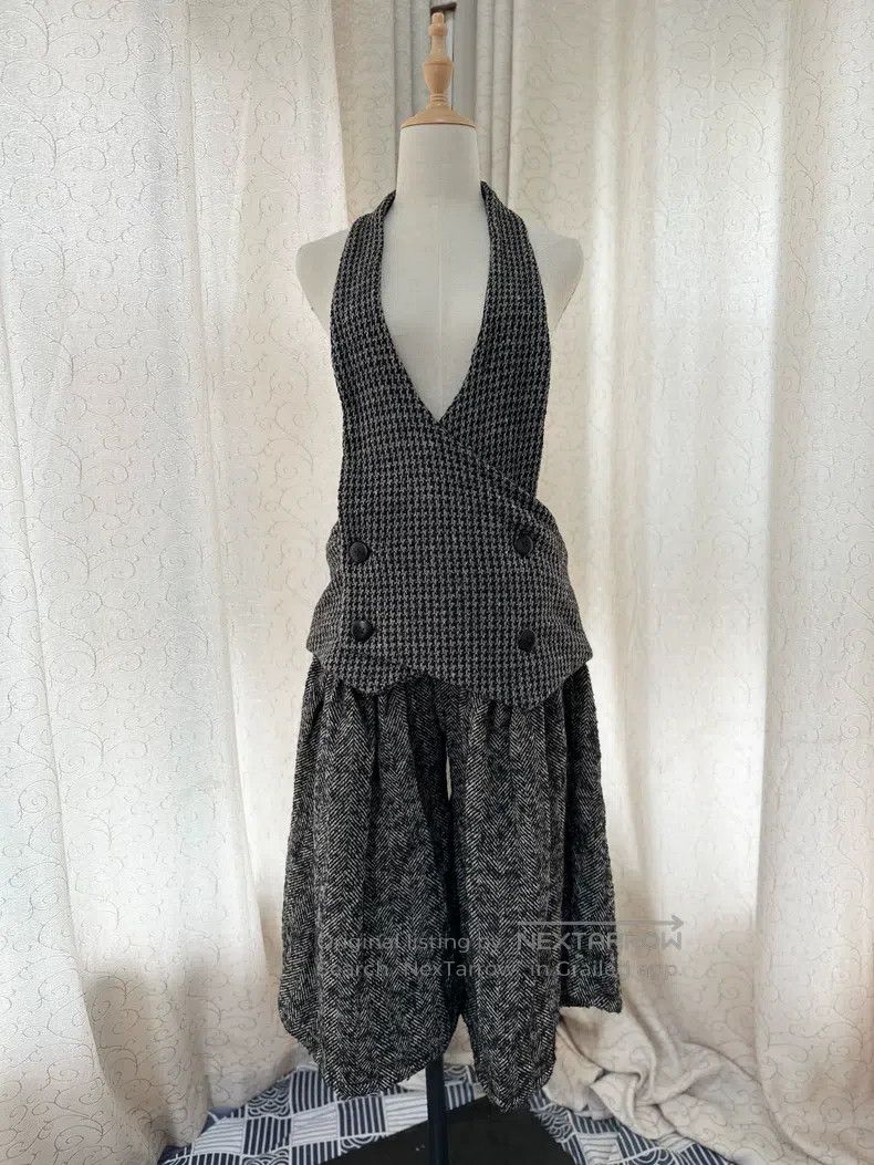 Kapital Kapital Dark gray check, colored dots, wool knitted vest Size XS / US 0-2 / IT 36-38 - 1 Thumbnail