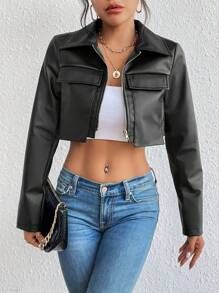 Other Women Black Cowhide Leather Cropped Jacket 🖤 Size S / US 4 / IT 40 - 4 Thumbnail