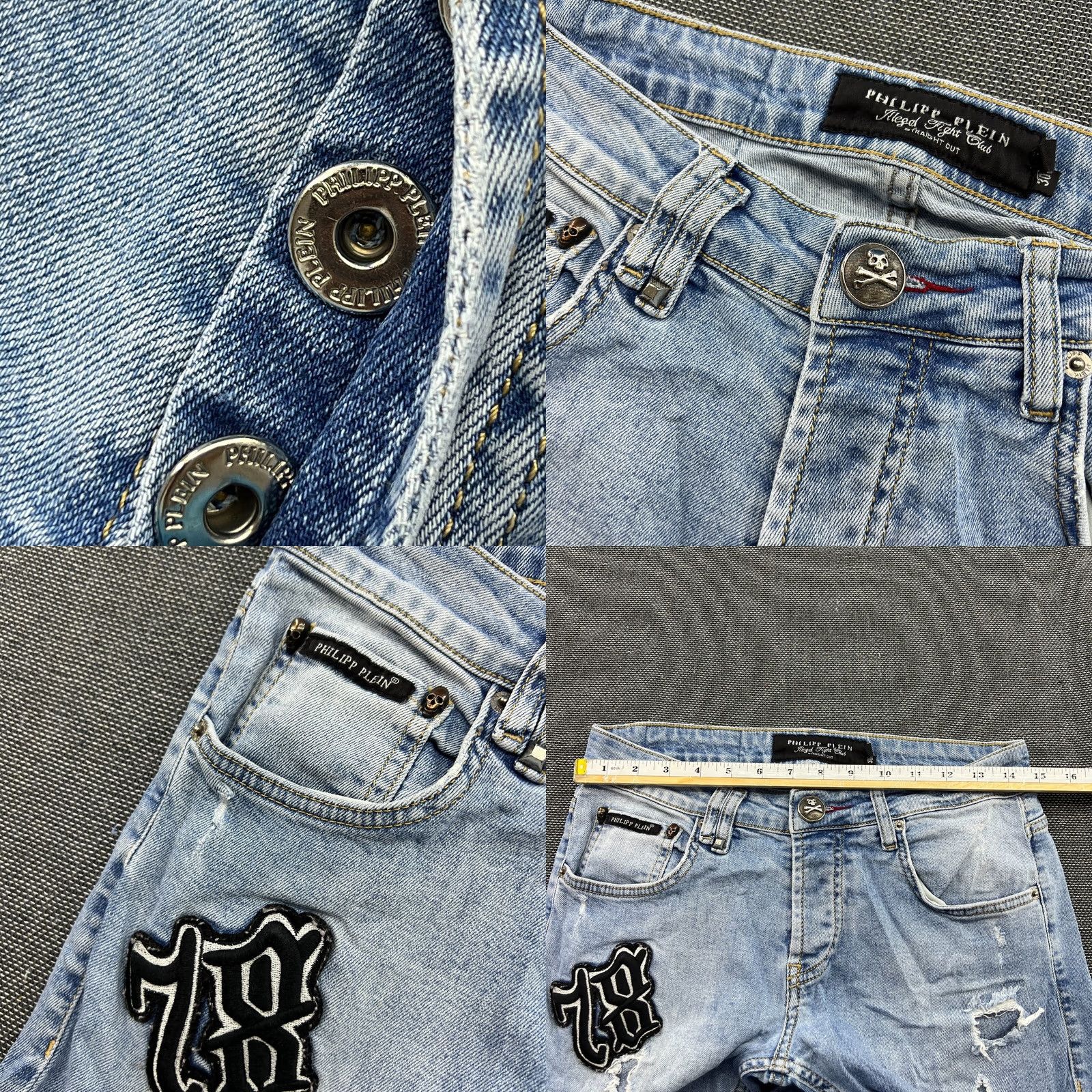 Philipp Plein Philipp Plein Jeans Mens W30 L28 Distressed Ripped Denim Blue Illegal Fight Club Straight 30 Blue Mens Jeans Size US 30 / EU 46 - 8 Thumbnail